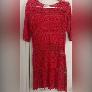 Solitaire Red Crochet 3/4 Sleeve Dress Women’s Size Small